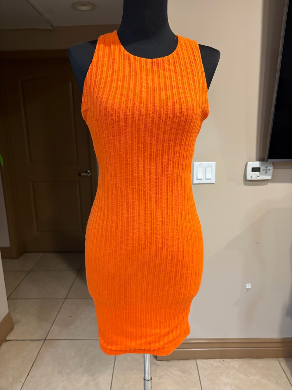 Heart Hips Vibrant Orange Ribbed Mini Dress